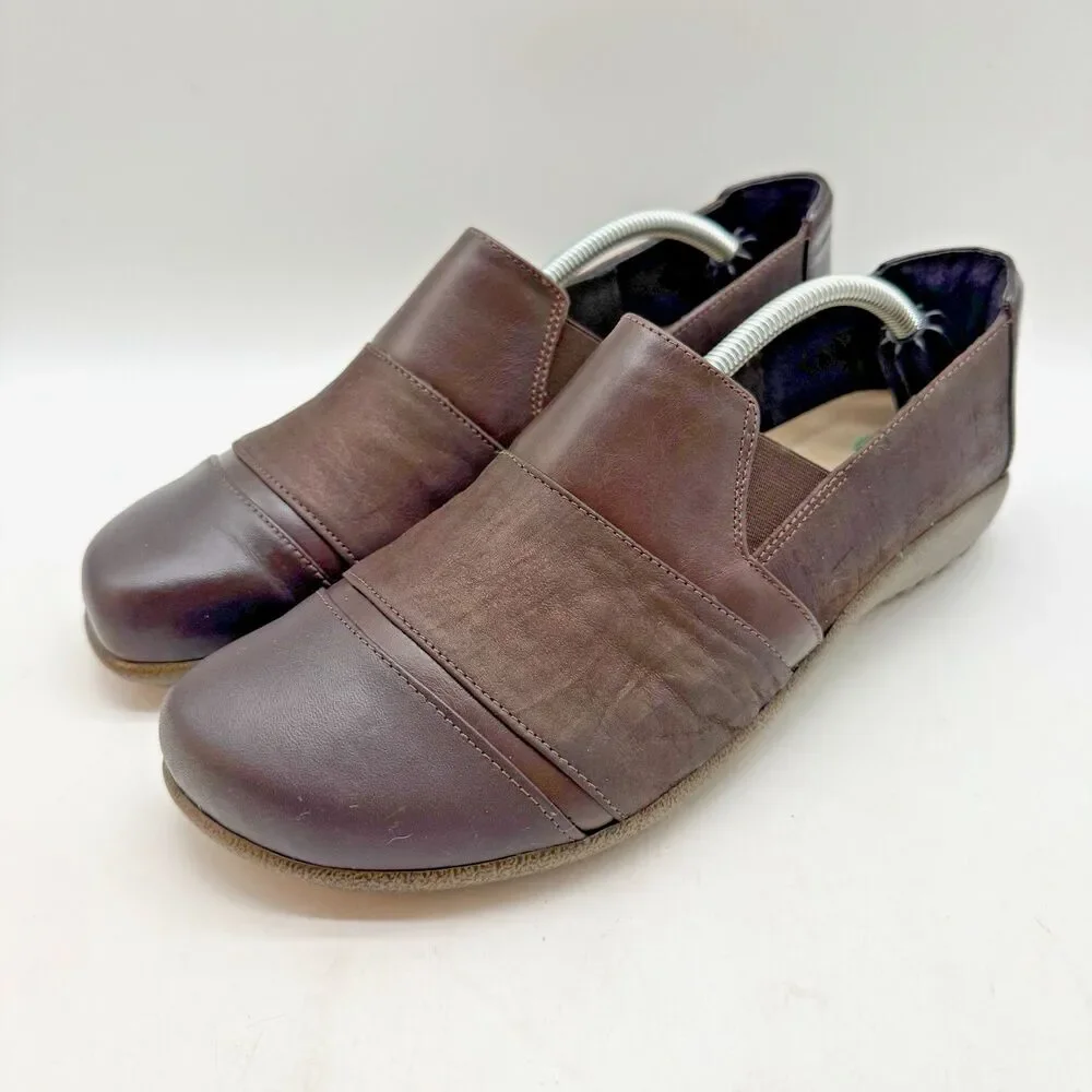 Naot Miro Leather Slip On Loafers Women's EU 41 - 10 US Brown Unique Leaf Soles